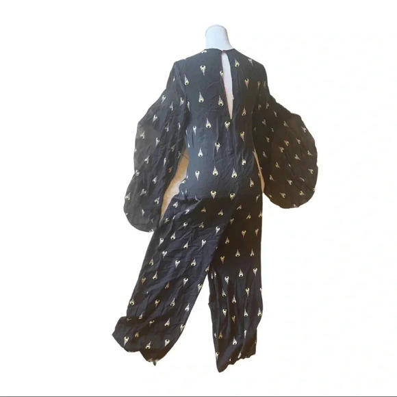 TRUSSARDI JEANS “1987” Heart-Flame Wide-Leg Jumpsuit | Sheer Cape Sleeves - Picture 5 of 14